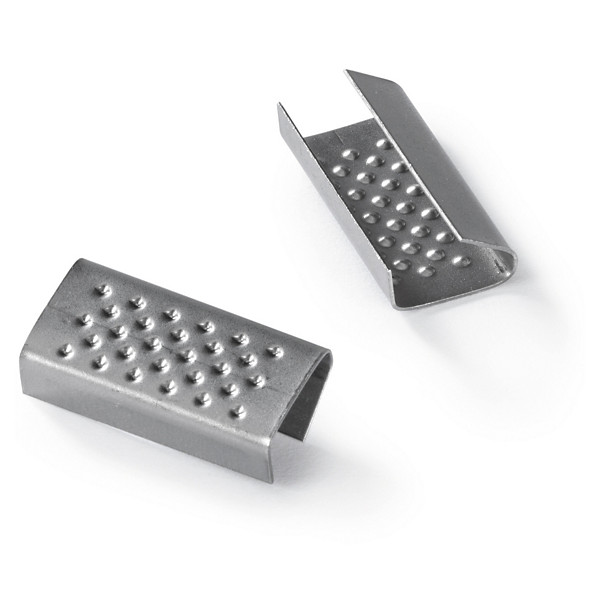 União de aço galvanizado 16 x 28 x 05 espessura 5/10 para fita de cintar de 16mm - 1