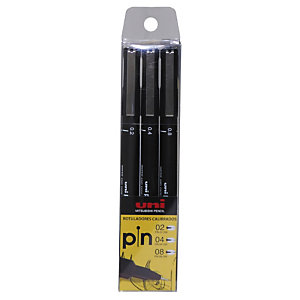 Uni Pin Bolígrafo fineliner, punta fina de 0,2 - 0,8 mm, cuerpo negro, tinta negra