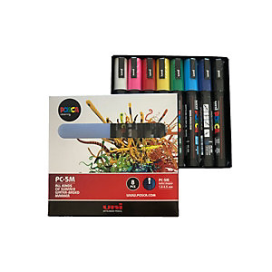 UNI Posca PC-5M - Marqueur peinture Pointe conique 2,5 mm - Pochette de 8 coloris Assortis