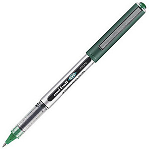 Uni Roller Eye Micro UB-150 bille fine de 0,5 mm - corps argent encre verte