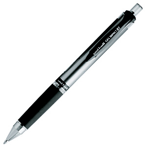 Uni Stylo à encre gel rétractable Impact pointe moyenne de 1 mm - corps noir translucide avec zone de préhension encre noire Uni Stylo à encre gel rétractable Impact pointe moyenne de 1 mm - corps noir translucide avec zone de préhension encre noire