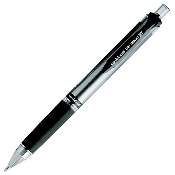 Uni Stylo à encre gel rétractable Impact pointe moyenne de 1 mm - corps noir translucide avec zone de préhension encre noire - 1
