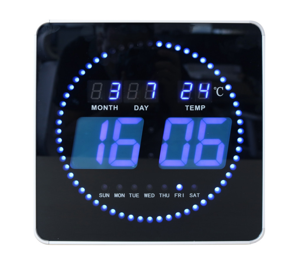 Unilux Horloge digitale à Led bleu FLO 28 cm - Noir