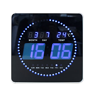 Unilux Horloge digitale à Led bleu FLO 28 cm - Noir