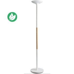 Unilux lampadaire Pryska - Led intégrée - 40W - Variateur d'intensité - Acier et bois hêtre - Blanc