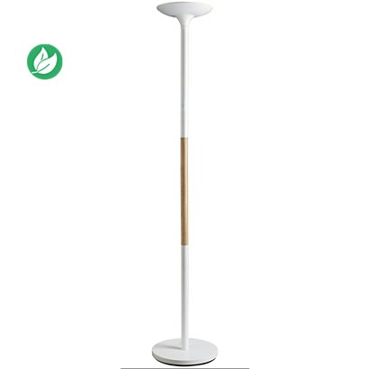Unilux lampadaire Pryska - Led intégrée - 40W - Variateur d'intensité - Acier et bois hêtre - Blanc - 1