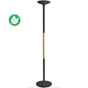 Unilux lampadaire Pryska - Led intégrée - 40W - Variateur d'intensité - Acier et bois hêtre - Noir