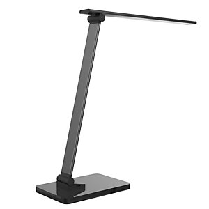 Unilux Lampe de bureau Popy - Led intégrée - 5W - Bras et tête articulés - Port USB - Socle en verre - Noir