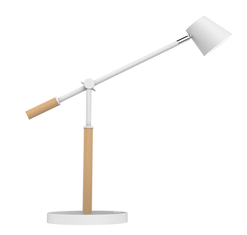 Unilux Lampe de bureau Vicky - Led intégrée - 9W - Bras articulé - Tête orientable - Port USB - Blanc et Hêtre