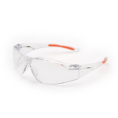 UNIVET Occhiale protettivo di sicurezza 513 Clear 1, Lente Trasparente, Montatura Trasparente/Arancione