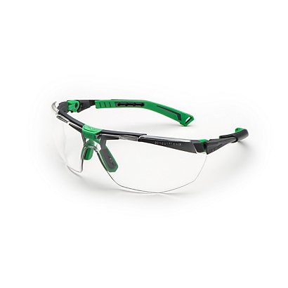 UNIVET Occhiale protettivo di sicurezza 5X1 Clear Plus, Lente Trasparente, Montatura Grigio scuro/Verde