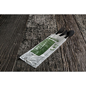 usobio® Busta forchetta, cucchiaio e coltello monouso Bio & Compostabile in Mater-bi nero con tovagliolo monovelo 30 x 30 cm (confezione 350 pezzi) usobio® Busta forchetta, cucchiaio e coltello monouso Bio & Compostabile in Mater-bi nero con tovagliolo monovelo 30 x 30 cm (confezione 350 pezzi)