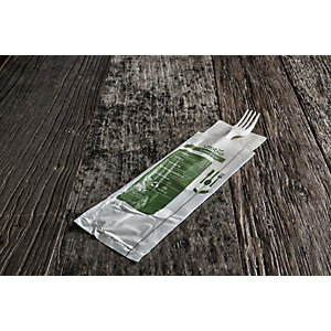 usobio® Busta forchetta monouso Bio & Compostabile in Mater-bi con tovagliolo monovelo 30 x 30 cm, Avorio (confezione 400 pezzi)