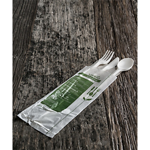 usobio® Tris posate monouso in Mater-bi Bio & Compostabile con tovagliolo monovelo, Bianco (confezione 350 pezzi) usobio® Tris posate monouso in Mater-bi Bio & Compostabile con tovagliolo monovelo, Bianco (confezione 350 pezzi)