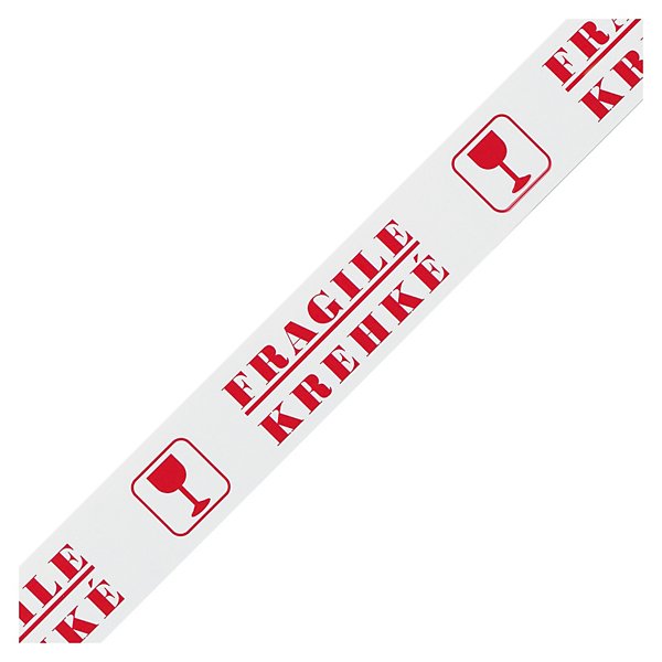 Výstražná lepiaca PVC páska, HANDLE WITH CARE - KREHKÉ, 50mm, návin 66m, hrúbka 53µm | RAJA - 7