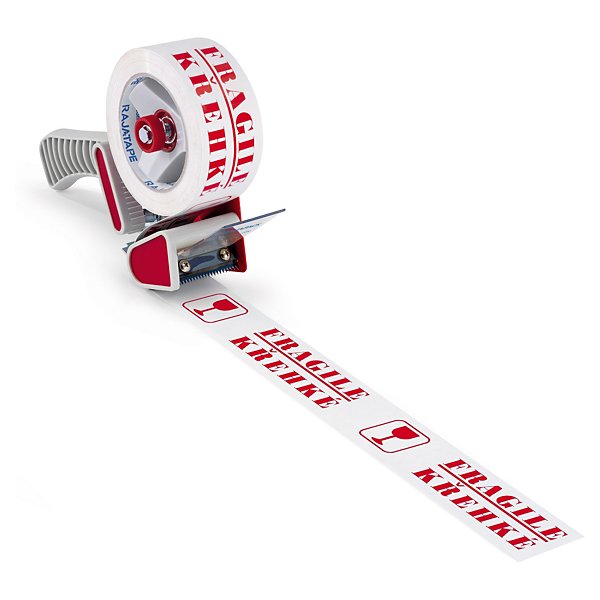 Výstražná lepiaca PVC páska, HANDLE WITH CARE - KREHKÉ, 50mm, návin 66m, hrúbka 53µm | RAJA - 3