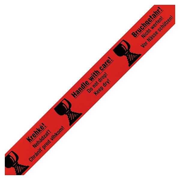 Výstražná lepiaca PVC páska, HANDLE WITH CARE - KREHKÉ, 50mm, návin 66m, hrúbka 53µm | RAJA - 5
