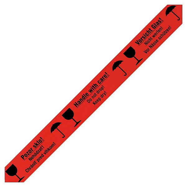 Výstražná lepiaca PVC páska, HANDLE WITH CARE - KREHKÉ, 50mm, návin 66m, hrúbka 53µm | RAJA - 6