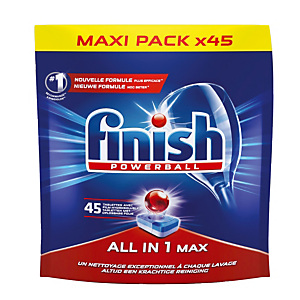 Vaatwasmachinetabletten lange cyclus Finish Calgonit Powerball All in 1 Max, 45 tabletten Vaatwasmachinetabletten lange cyclus Finish Calgonit Powerball All in 1 Max, 45 tabletten