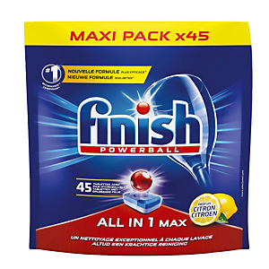 Vaatwasmachinetabletten lange cyclus Finish Calgonit Powerball All in 1 Max citroen, 45 tabletten Vaatwasmachinetabletten lange cyclus Finish Calgonit Powerball All in 1 Max citroen, 45 tabletten