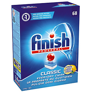 Vaatwasmachinetabletten lange cyclus Finish Calgonit Powerball Classic citroen, 68 tabletten Vaatwasmachinetabletten lange cyclus Finish Calgonit Powerball Classic citroen, 68 tabletten