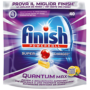 Vaatwasmachinetabletten lange cyclus Finish Calgonit Powerball Quantum citroen, 40 tabletten Vaatwasmachinetabletten lange cyclus Finish Calgonit Powerball Quantum citroen, 40 tabletten