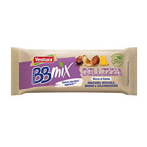 VENTURA Bio Barretta BBMix Bellezza, Anacardi, Nocciole, Mango, Goldeberries, 30 g (confezione 24 pezzi)