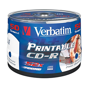 Verbatim AZO CD-R 700 MB / 80 minuti, Stampabili Velocità 52x, Spindle da 50 dischi Verbatim AZO CD-R 700 MB / 80 minuti, Stampabili Velocità 52x, Spindle da 50 dischi