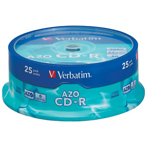 Verbatim AZO CD-R 700 MB / 80 minuti, Velocità 52x, Spindle da 25 dischi Verbatim AZO CD-R 700 MB / 80 minuti, Velocità 52x, Spindle da 25 dischi