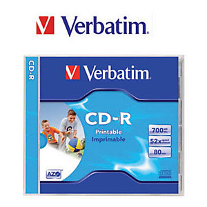 Verbatim CD-R 700 MB / 80 minuti, Stampabili, Velocità 52x, Confezione da 10 con custodia trasparente