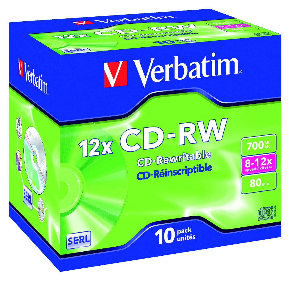 Verbatim CD-RW - 700MB - 8/12X - Boîtier standard - Boîte de 10