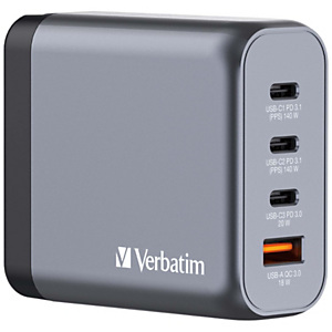 Verbatim Chargeur secteur 4 ports - 1x USB-A et 3x USB-C Quick Charge Power Delivery 140W - Noir Verbatim Chargeur secteur 4 ports - 1x USB-A et 3x USB-C Quick Charge Power Delivery 140W - Noir