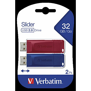 VERBATIM, Chiavette usb, Memory usb 2.0 32gb slider 2 pack, 49327