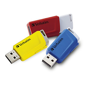 Verbatim Clé USB Store 'n? Click 3 x 16 Go Rouge / Bleu / Jaune, 16 Go, USB Type-A, 3.2 Gen 1 (3.1 Gen 1), 80 Mo/s, Slide, Bleu, Rouge, Jaune 49306