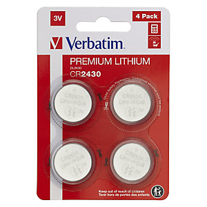 Verbatim CR2430, Batterie à usage unique, CR2430, Lithium, 3 V, 4 pièce(s), Argent 49534 Verbatim CR2430, Batterie à usage unique, CR2430, Lithium, 3 V, 4 pièce(s), Argent 49534