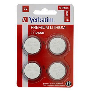 Verbatim CR2450, Batterie à usage unique, CR2450, Lithium, 3 V, 4 pièce(s), Argent 49535 Verbatim CR2450, Batterie à usage unique, CR2450, Lithium, 3 V, 4 pièce(s), Argent 49535