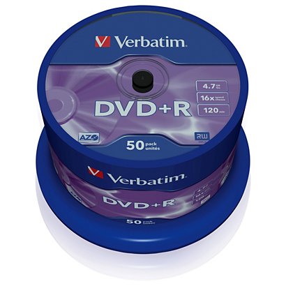 Verbatim Discos DVD+R vírgenes de 4,7 GB / 120 min 16X de velocidad Spindle de 50 unidades - 1