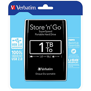 Verbatim Disque dur portable USB Store 'n' Go 3.0, 1 To, noir, 1000 Go, 2.5", 5400 tr/min, Noir 53023