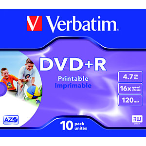 Verbatim DVD+R 4,7 GB / 120 minuti, Stampabili, Velocità 16x, Confezione da 10 con custodia trasparente