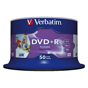 Verbatim DVD+R 4,7 GB / 120 minuti, Stampabili, Velocità 16x, Spindle da 50 dischi