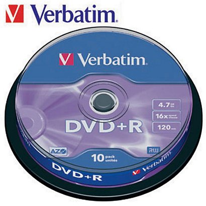 Verbatim DVD+R 4,7 GB / 120 minuti, Velocità 16x, Confezione da 10 con custodia sottile