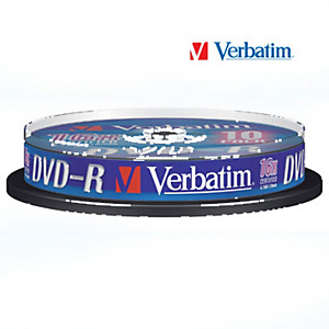 Verbatim DVD-R 4,7 GB / 120 minuti, Velocità 16x, Confezione da 10 con custodia sottile Verbatim DVD-R 4,7 GB / 120 minuti, Velocità 16x, Confezione da 10 con custodia sottile