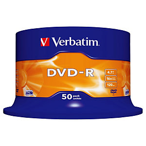VERBATIM DVD-R 4.7GB 16 X Spindle (paquet 50 unités)