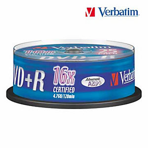 Verbatim DVD+R Disco DVD grabable, 4,7 GB (120 minutos), velocidad 16x, plata mate, spindle