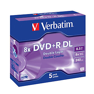 Verbatim DVD+R DL Disco DVD grabable, 8,5 GB (240 minutos), velocidad 8x, plata mate, carcasa protectora