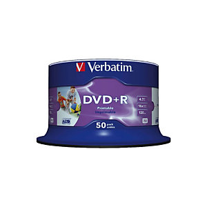 VERBATIM DVD+R vierge Azo, 4,7 Go / 120 min, transfert de données vitesse 16 X (paquet 50 unités)