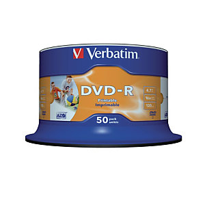 VERBATIM DVD-R vierge Azo, 4,7 Go / 120 min, transfert de données vitesse 16 X (paquet 50 unités)