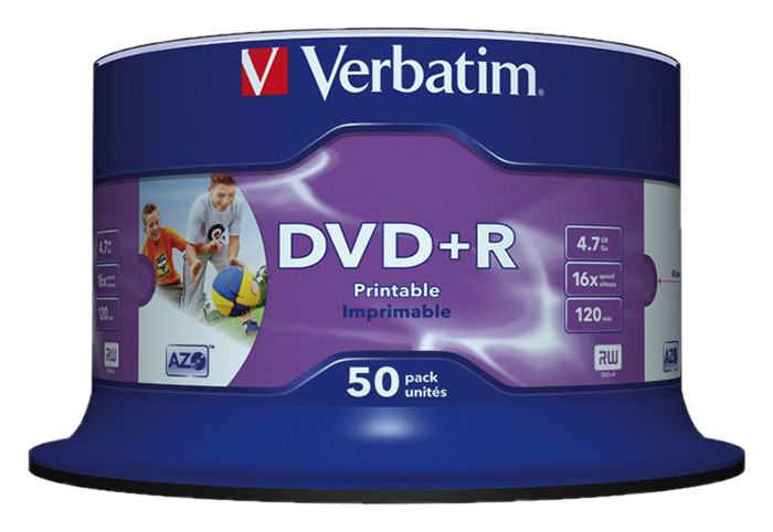 Verbatim DVD+R vierge Azo, 4,7 Go / 120 min, transfert de données vitesse 16 X