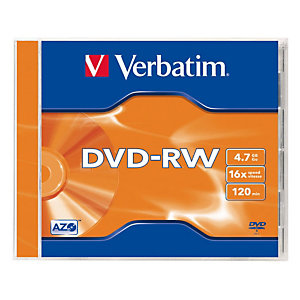 Verbatim DVD-RW 4,7 GB / 120 minuti, Riscrivibili, Velocità 4x, Confezione da 5 con custodia trasparente