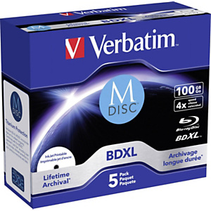 Verbatim MDISC BD-R Blu-Ray vírgenes grabables de 100 GB, 4x de velocidad Paquete de 5 unidades con carcasa protectora Verbatim MDISC BD-R Blu-Ray vírgenes grabables de 100 GB, 4x de velocidad Paquete de 5 unidades con carcasa protectora